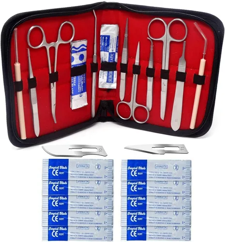 A2Z Scilab Kit de disección de anatomía de laboratorio de biología avanzada con tijeras de acero inoxidable, pinzas de mango de bisturí en un