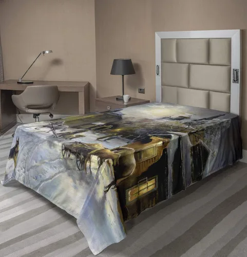 Vista 81 de Ambesonne Sábana encimera floral, patrón rítmico de ramas de bayas de Navidad, suave y cómoda, ropa de cama decorativa de 1 pieza, tamaño Verde