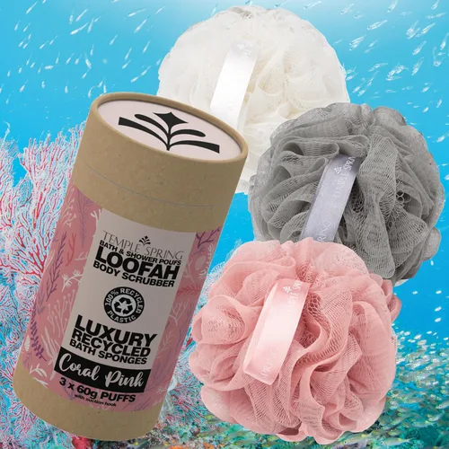 Vista 7 de Temple Spring Esponjas de luffa recicladas, accesorios de ducha de baño, esponja de baño de lufa, exfoliante corporal exfoliante, puf exfoliante