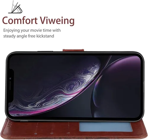 Vista 3 de Funda para iPhone XR, para Apple XR con protector de pantalla de vidrio templado, diseño de mandala en relieve, soporte para tarjeta de crédito