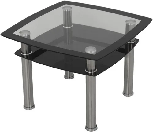 AVF Mesa auxiliar de acero y vidrio de transición, vidrio negro con acabado de efecto cromado, estante superior de 23.6 x 23.6 pulgadas, estante