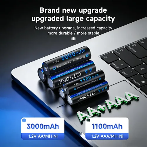Vista 8 de CITYORK Paquete de 16 pilas recargables AA AAA, 8 AA 3000 mAh y 8 AAA 1100 mAh 1.2 V Ni-MH baja autodescarga doble A batería recargable para luces