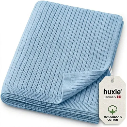 Vista 24 de Knitted Organic Cotton Baby Blanket- Swaddle Blanket, 30" x 40" Soft Ribbed Blanket for Newborn 2-Pack (Baby Blue)