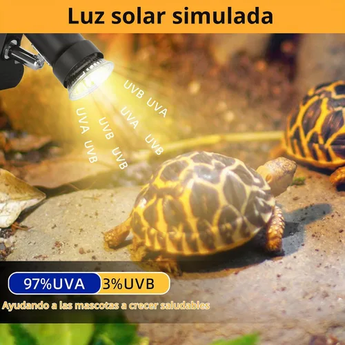 Vista 3 de Lámpara de calor para reptiles con abrazadera giratoria de 360° con bombilla de calor UVA UVB de 50 W, lámpara de calefacción de luz solar simulada