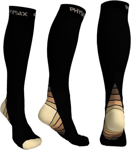 Vista 9 de Physix Gear - Calcetines de compresión 20-30 mmHg, para hombres y mujeres, para correr, enfermeras, espinillas, vuelo, viajes Negro/Gris