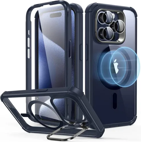 Vista 4 de ESR Funda para iPhone 15 Plus con soporte, compatible con MagSafe, funda de cuerpo completo a prueba de caídas de grado militar con protector