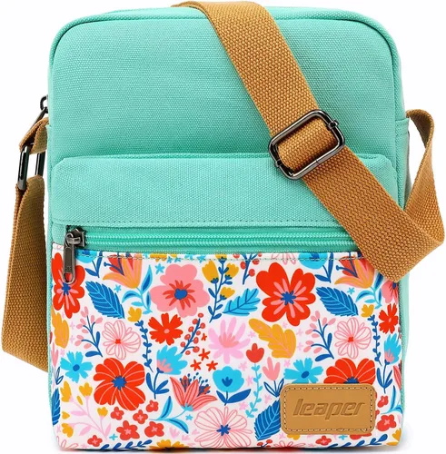 Vista 16 de Leaper - Juego de estuche y cartera bandolera de lona para niñas y mujeres A-verde azulado-r