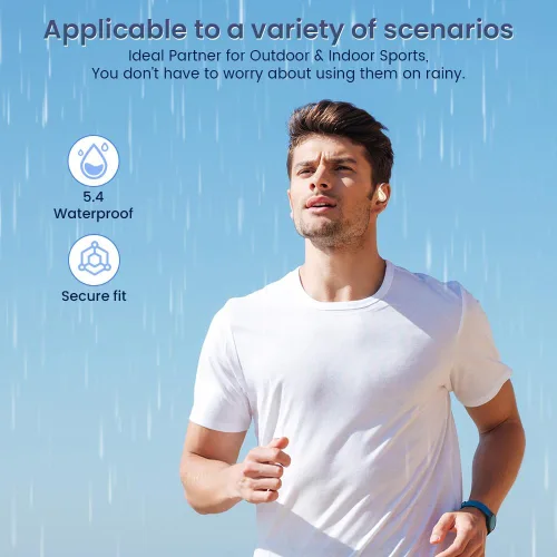 Vista 7 de Auriculares inalámbricos Bluetooth de oreja abierta, 60 horas de reproducción, auriculares con cancelación de ruido IPX7, sonido estéreo, ideales