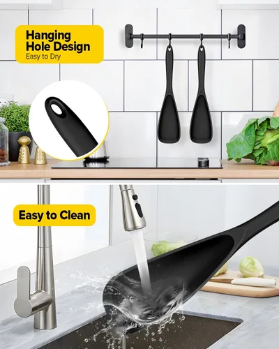 Vista 6 de Paquete de 2 cucharas de cocina para utensilios de cocina antiadherentes, espátula cuchara multifuncional libre de BPA, diseño de una sola pieza