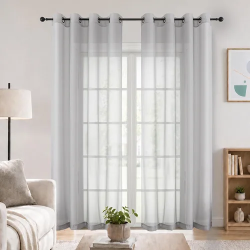 Vista 27 de Cenefa transparente con ojales negros para ventanas, 2 paneles de 52