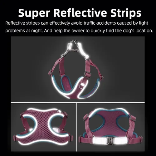 Vista 3 de MAKASI Juego de arnés para perro sin tirones con correa, arnés reflectante para mascotas con malla transpirable de fácil control clip frontal