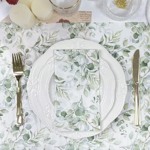 Vista 7 de 100 servilletas desechables para invitados, toallas de mano desechables de papel con hojas verdes, servilletas de mano decorativas de papel