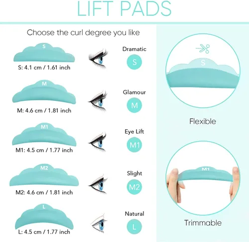 Vista 2 de Almohadillas elevadoras de pestañas, almohadillas elevadoras de pestañas, varillas de permanente, levantamiento de pestañas en casa, 10 almohadillas