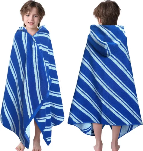 Vista 43 de VOOVA & MOVAS Poncho toallas para niños (4-8 años), de secado rápido, ligeras, absorbentes, de algodón, con capucha, bata para piscina, natación