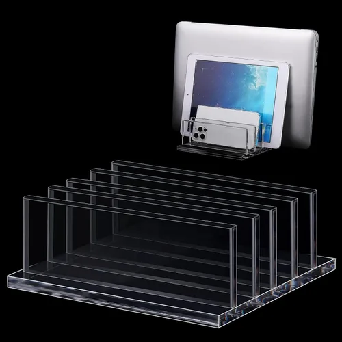Vista 8 de Frienda 1 soporte vertical acrílico para portátil con 4 compartimentos, puede adaptarse con un grosor de menos de 0.8 in, se adapta a la mayoría