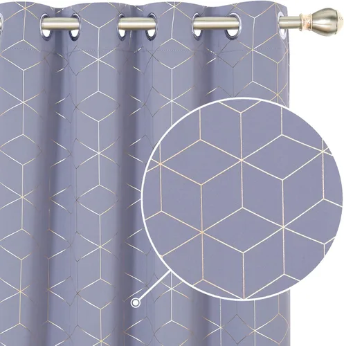 Vista 14 de Deconovo Cortinas opacas, aislamiento térmico y reducción de ruido, estampado de lámina de diamante – ojales en la parte superior, 2 paneles, Negro