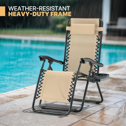 Vista 26 de Magshion Zero Gravity - Juego de 2 sillas reclinables para patio al aire libre con bandeja lateral, reclinables ajustables antigravedad