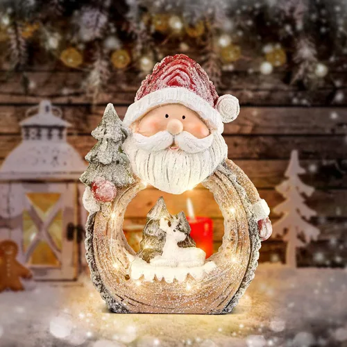 Vista 5 de Estatua de Papá Noel con luces LED para decoraciones navideñas, decoración de Navidad figura escarchada para estante librero mesa chimenea acentos