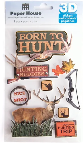 Vista 4 de Paper House Productions Die-Cut Dimensional & Foil Accent Scrapbook Sticker Sheet - Hunting Trip, 3-Pack