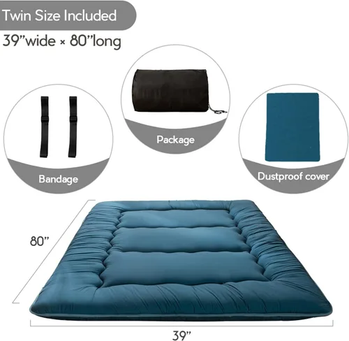 Vista 171 de Colchón futón japonés de piso gris constelación, de piso tatami, portátil, para acampar, para niños, sofá cama plegable enrollable con protector