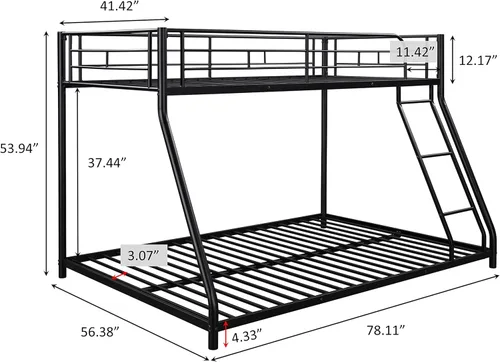 Vista 9 de Anwick Base de cama individual sobre tamaño matrimonial, litera de metal resistente con riel de seguridad y escalera, diseño que ahorra espacio, sin