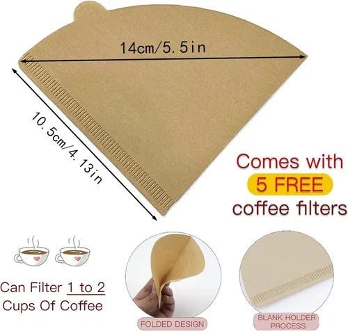 Vista 4 de Filtro plegable para cafetera, gotero de café reutilizable, cafetera de goma con 5 filtros de papel, para el hogar, campamento, viajes, oficina