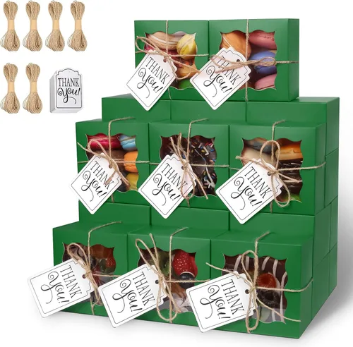 Vista 21 de KPOSIYA 10 cajas de panadería negras con ventana, cajas individuales para cupcakes de 4 x 4 x 2.5 pulgadas, cajas de galletas de papel kraft caja