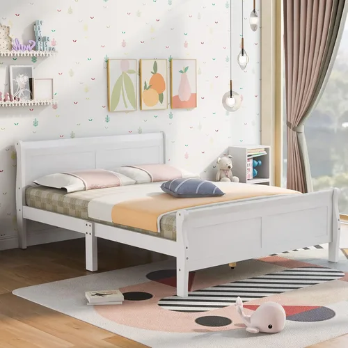 Vista 3 de Harper & Bright Designs Base de cama de tamaño matrimonial con cabecero, plataforma de madera, cama de tamaño matrimonial con juego de listones