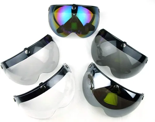 Vista 5 de WANCAR Casco Universal para Motocicleta Estilo Piloto Retro Estándar con Visera de 3 Botones a Presión que se Levanta y Baja, Casco de Cara Abierta