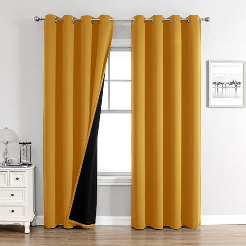 Vista 30 de ChrisDowa Cortinas 100% opacas de 63 pulgadas de largo para dormitorio con forro negro, 2 capas gruesas totalmente opacas con aislamiento térmico
