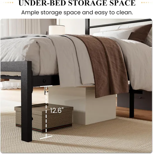 Vista 48 de SHA CERLIN Base de cama tamaño King con estante de cabecera y base de metal resistente, no necesita somier, color marrón