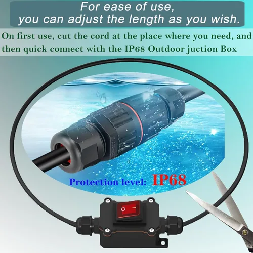 Vista 4 de Interruptor en línea de 5 pies y 12 V IP68 impermeable, interruptor de palanca de encendido/apagado para exteriores con caja de conexiones