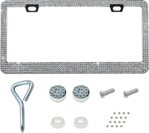 Vista 23 de Ziciner Marco de matrícula brillante, cubierta brillante para placa de matrícula con diamantes de imitación multifacéticos, soporte para placa