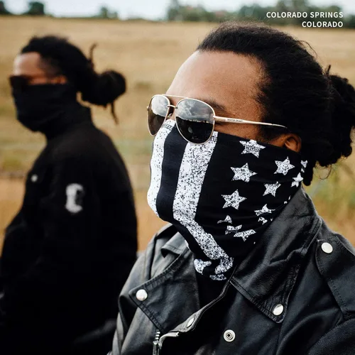 Vista 5 de Máscara con la bandera americana para actividades al aire libre de IndieRidge. Gorro de poliéster de microfibra sin costuras multifuncional