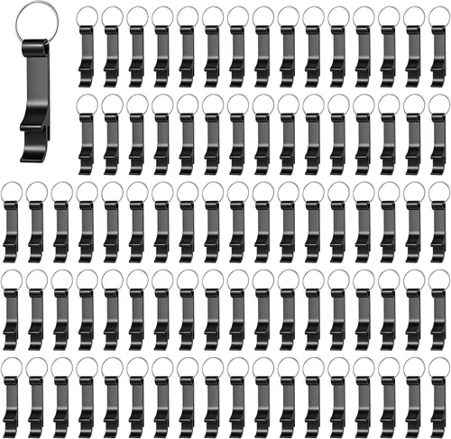 Paquete de 200 llaveros para abridor de botellas de aluminio negro a granel para recuerdos de fiesta de boda