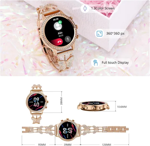 Vista 6 de Relojes inteligentes para mujer (respuesta/hacer llamada) para teléfonos Android iOS 1.32 pulgadas HD pantalla táctil completa rastreador