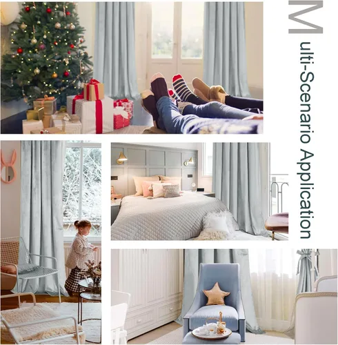 Vista 9 de JIUZHEN Cortinas de terciopelo de 84 pulgadas de largo, 2 paneles para sala de estar, cortinas opacas de lujo con aislamiento térmico para oscurecer