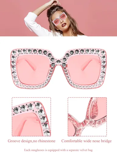 Vista 2 de Frienda 2 gafas de sol cuadradas brillantes de gran tamaño, gafas de sol retro con montura gruesa