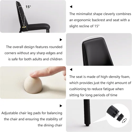 Vista 4 de YOUNIKE Black Luxury Modern Dining Chair Upholstered Faux Leather Comfy Kitchen Chair Single Armless Dining Room Accent Chair with Back for