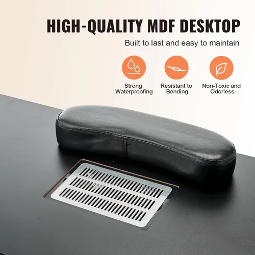 Vista 6 de VEVOR Mesa de manicura para uñas, estación móvil de uñas con potente colector de polvo, escritorio de tecnología de uñas de MDF con 8 ruedas