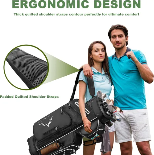 Vista 7 de UNIHIMAL Bolsa de carrito de golf de 14 vías, bolsa de golf de longitud completa premium para hombres con bolsillo magnético de cuero, asas