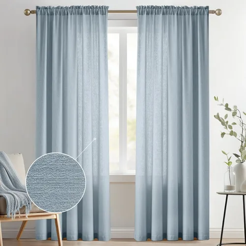 Vista 86 de Melodieux Cortinas semitraslúcidas blancas de 24 pulgadas de largo para cocina, cafetería, dormitorio, ventanas pequeñas, con bolsillo para barra
