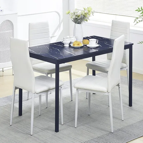 Vista 73 de Juego de comedor de 5 piezas para 4 mesas de comedor de mármol con sillas, mesa de cocina rectangular y sillas para cocina del hogar, comedor