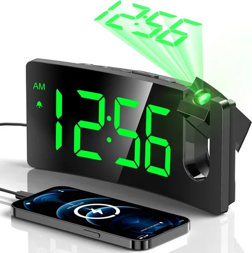 Vista 10 de GOLOZA Reloj despertador de proyección, reloj digital con proyector giratorio de 180°, atenuador de brillo de 3 niveles, pantalla LED transparente