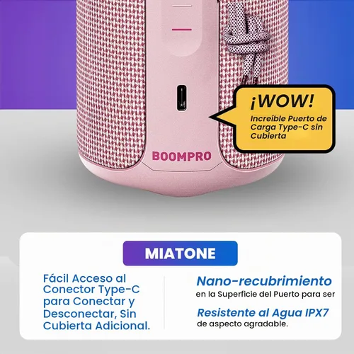 Vista 8 de MIATONE Altavoces Bluetooth 36W TWS Altavoz portátil con sonido estéreo graves, Bluetooth 5.3 inalámbrico USB tipo C al aire libre, 5000mAh 24H