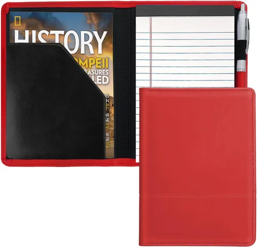 Lcjtop Padfolio - Carpeta organizadora de documentos A5 con bloc de notas forrado recargable, tamaño junior, para hombres y mujeres, color rojo