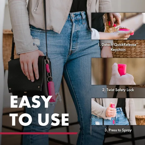 Vista 4 de SABRE Pepper Spray - Quick Release Keychain for Easy Carry & Fast Access, Max Police Strength Self Defense OC Spray With UV Dye, 10 Sec. Spray Time