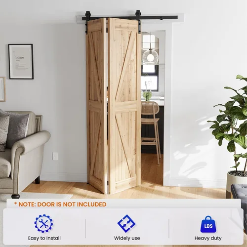 Vista 3 de SMARTSTANDARD Kit de herrajes para puerta de granero corredera bi-plegable de 2.8 pies/34'', herrajes para puerta de granero bifold resistentes