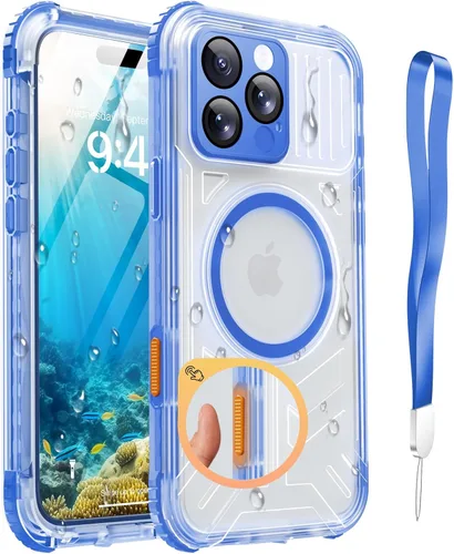 Vista 7 de Funda impermeable para iPhone 15 con Magsafe, protector de pantalla, cordón, IP68 militar de cuerpo completo a prueba de golpes, para deportes