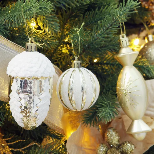 Vista 7 de Juego de 155 adornos navideños Sea Team, inastillables, bolas de Navidad decorativas, adornos colgantes con soporte reutilizable, obsequio